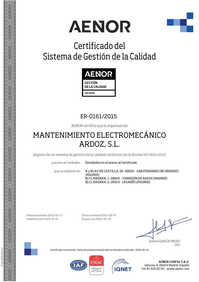 CERTIFICACIÓN DE CALIDAD ISO 9001