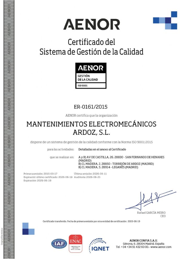 CERTIFICACIÓN DE CALIDAD ISO 9001